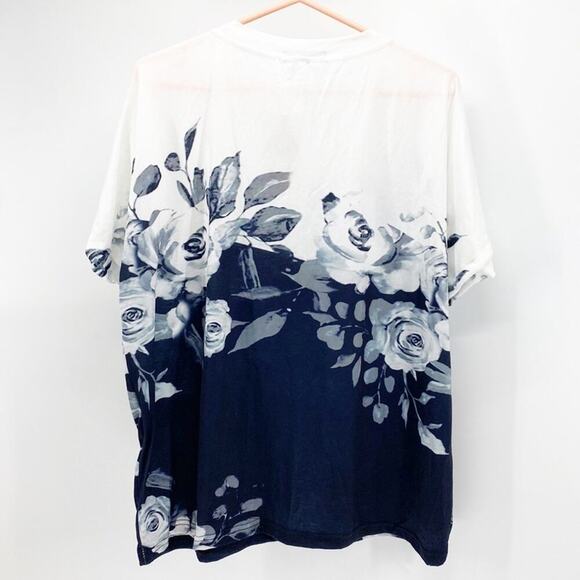 Camisa black white floral roll sleeve 2 button oversized top lightweight top - Picture 6 of 7